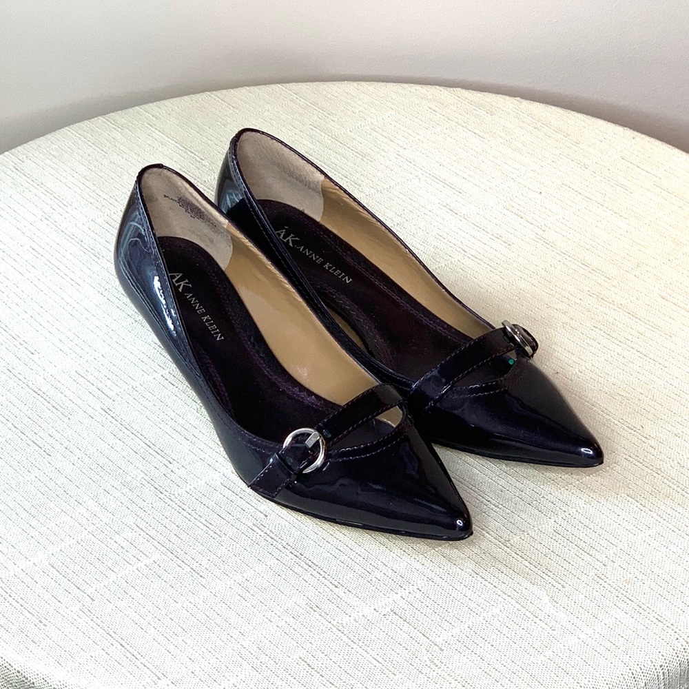 Anne Klein eggplant kitten heel pumps